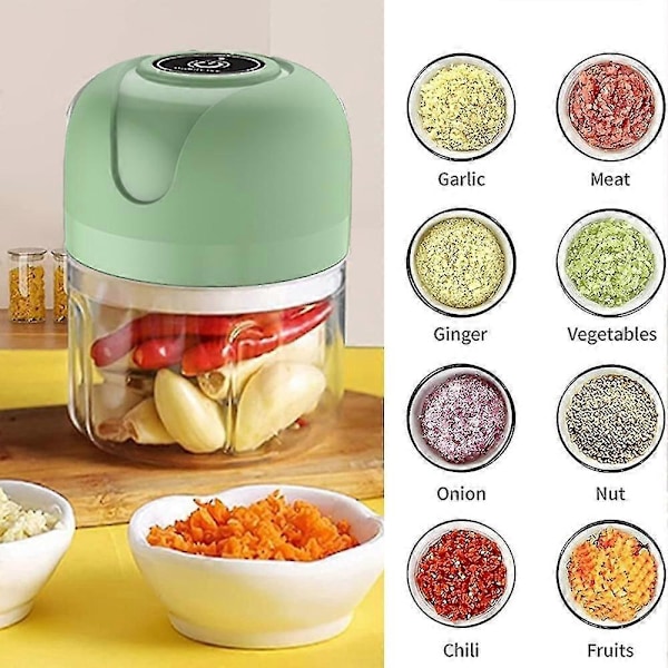 Elektrisk Mini Food Chopper, USB-opladning Mini Elektrisk Hvidløgshakker, Lille Foodprocessor, Bruges Til Løg Hvidløg Peber [DB] Green