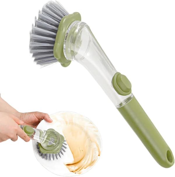Halkfri Skurborste med Tvåldispenser Effektivt Diskredskap Ergonomisk Köksborste för Spisar Mångsidiga Diskbänkar Kök Hem Sovrum[DB] Verde