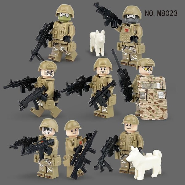 8 STK Bypoliti SWAT Army Minifigurer Soldatserie med tilbehør Byggeklodser Minifigurer Kids Diy