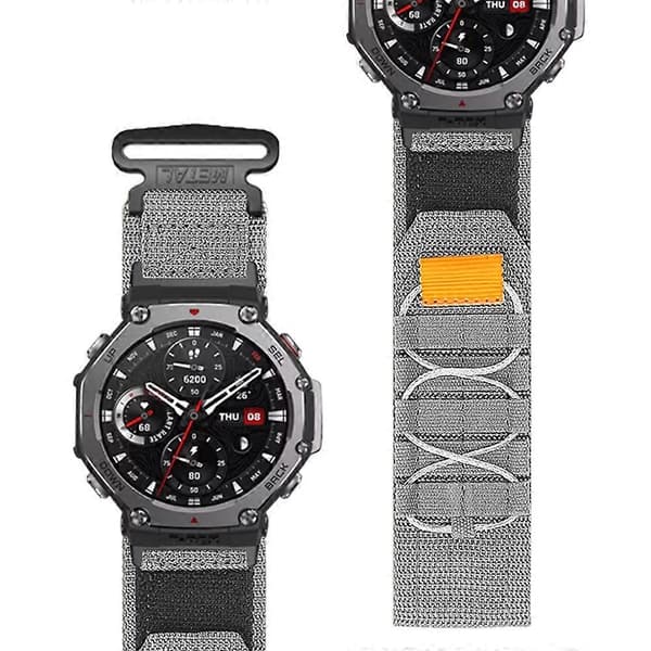 Til Huami Amazfit T-Rex 3 Nylon Urrem Loop Fastgørelse Håndledsrem med Stik - [db] Multicolor Grey
