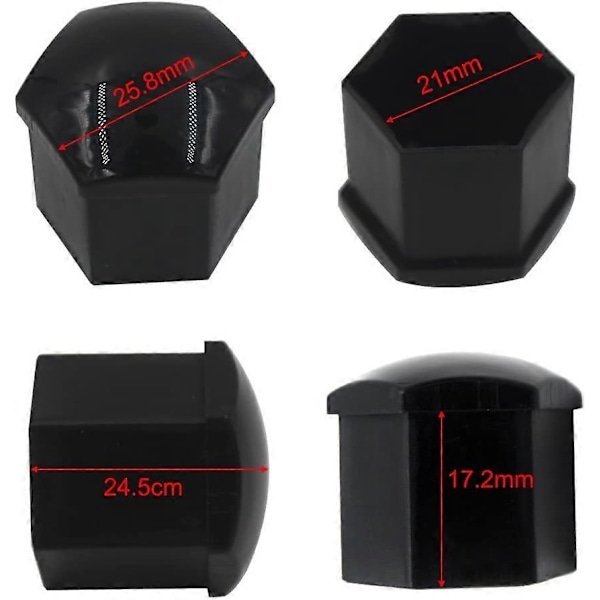 20 stk 21mm Hjulkapsler, Hjulkapsler for hjulbolter, Sekskantede Dekkmutterdeksler (Svart) [DB]