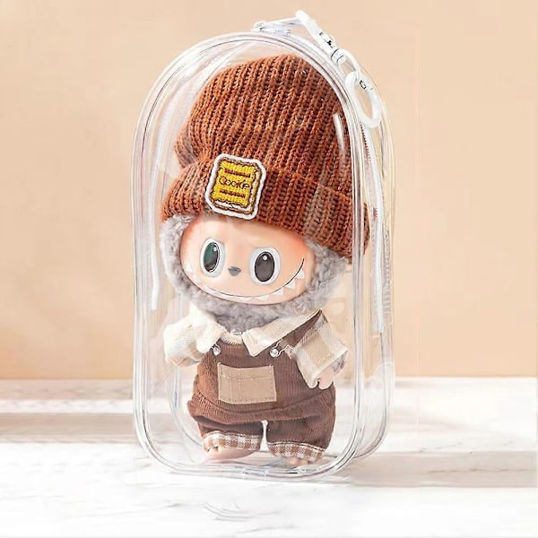 PVC Labubu Docka Skyddsväska Vattentät Transparent Labubu Docka Skyddsfodral för Tecknade Figurer [DB] Light Pink