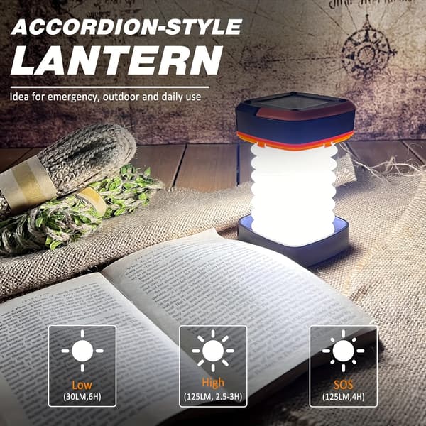 Solcellelanterne Camping - Sammenklappelig solcellecampinglampe genopladelig - LED bærbar USB solcellelampe IP65 lys til Backpackin [DB] Orange