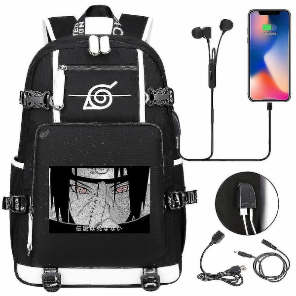 Anime Naruto Akatsuki Itachi Sharingan Ryggsäck Usb Cahrge Gymnasieelever Skolväska Kapacitet Resa Laptop Axelväskor DB MULTI