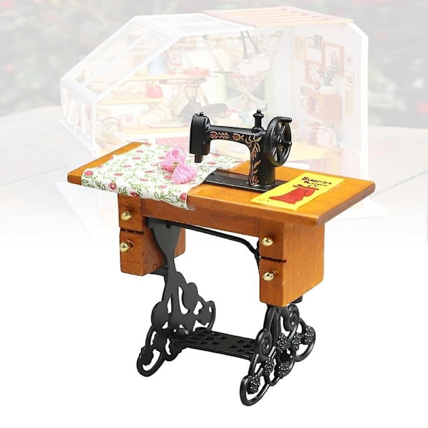 Miniatyr möbler dockhus tillbehör symaskin 1:12 skala retro möbler bord dekor Vint Db
