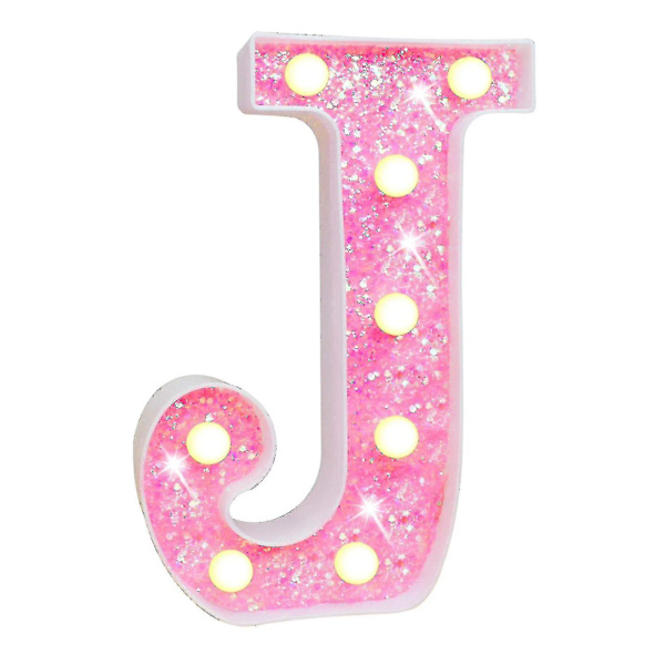 Sinknap LED-bokstavsljus Glitter Alfabetsskylt med upphängningshål Nattljus Fest Bröllop Heminredning LED-ljus [DB] J