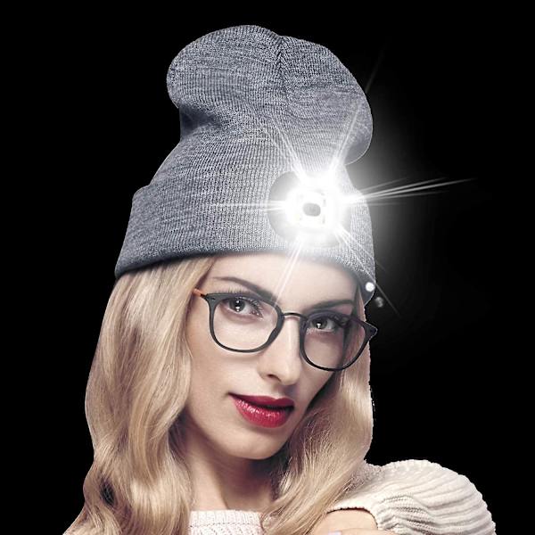 Pipo Hattu Valolla ja Punaisella Varoitusvalolla, USB-Latautuva LED-Valoinen Pipo, Kädet Vapaat Päälampun Hattu, 1kpl gray