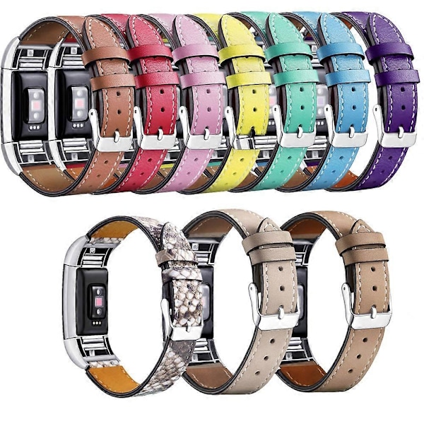 For Fitbit Charge 2 Ekte Lær Klokkereim Erstatning Armbånd - Kaffe [DB] Multicolor Black