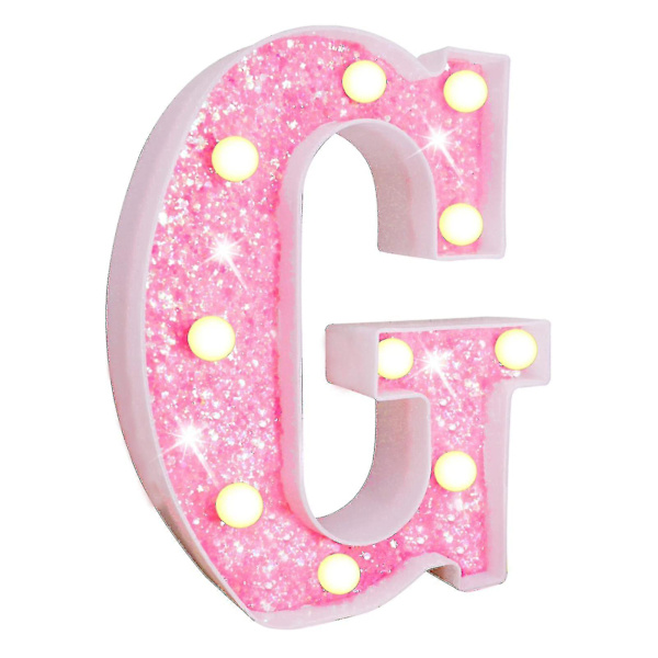 Sinknap LED-bogstavlys med glitter, alfabet-skilt med ophængningshul, nattelys, fest, bryllup, boligindretning, LED-lys [DB] G