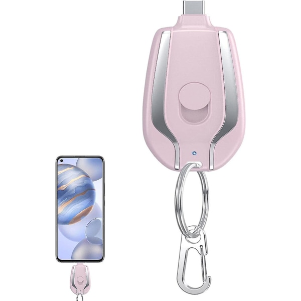 1500mAh avaimenperäpuhelimen laturi, mini hätävirtalähde, yhteensopiva iPhonen tai Type-C-liitännän kanssa, nopea lataus, avaimenperän virtapankki [DB] Pink For Type-c