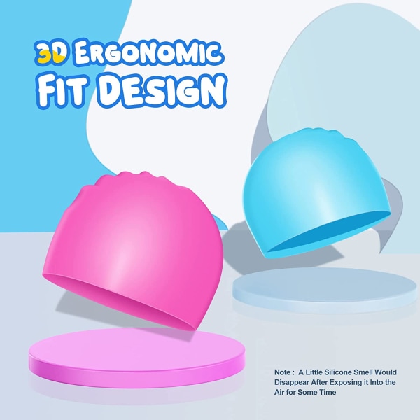 2-pakning holdbare silikon svømmehetter, 3D ergonomisk design for langt og kort hår