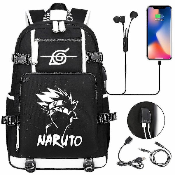 Anime Naruto Akatsuki Itachi Sharingan reppu USB-latauksella, lukiolaisille, koululaukut, tilavuus, matkalaukku, kannettava tietokone, olkalaukut DB Black