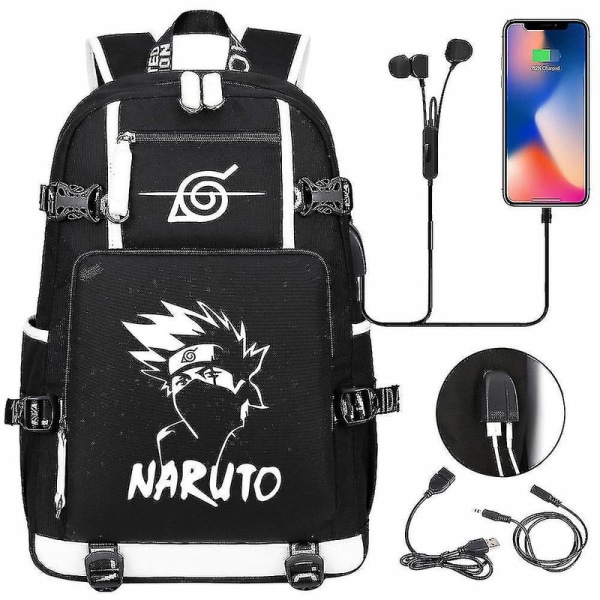 Anime Naruto Akatsuki Itachi Sharingan Ryggsäck USB Cahrge Gymnasieelever Skolväskor Kapacitet Resa Laptop Axelväskor DB Black