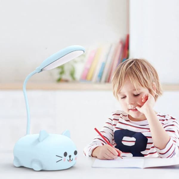 Mini nattlys, liten sammenleggbar LED-bordlampe, USB-lading, øyebeskyttelse, blå katt