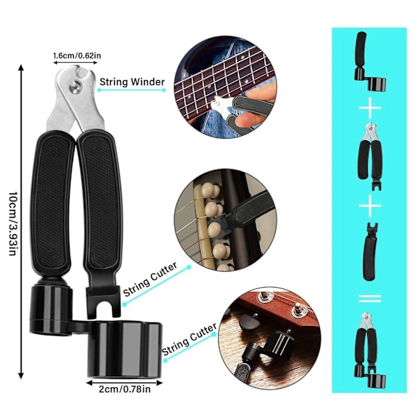 65-delars Gitarrtillbehörssats med Gitarrsträngar, Stämmare, Capo, Plektrum, Plektrumhållare, Tummefingerplock {Db} As Shown