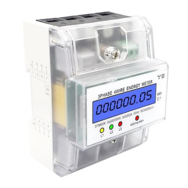 3-vaiheinen 4-johtoinen energiamittari 220/380v 5-80a Energiankulutus Kwh-mittari Din-kiskon asennusnumero [DB] Transparent