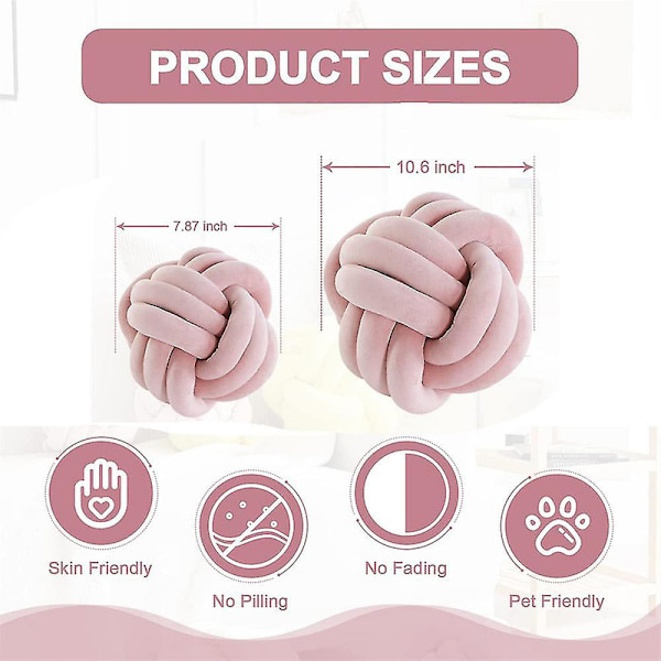 Solmu pallo tyyny, pyöreä solmittu pehmo tyyny koristetyyny Preppy DB:lle Pink 20CM
