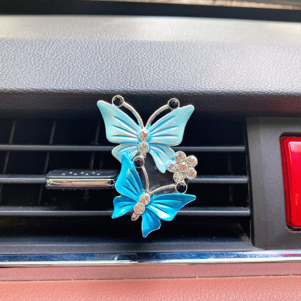 2 stk dobbel sommerfugl bil luftuttak Aroma diffuser klips for bil interiør Parfyme sommerfugl bil dekorasjon bil annet tilbehør blå
