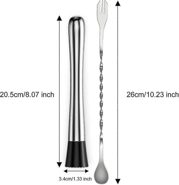 4 stk. Cocktail Muddler og Blandeskje Sett i Rustfritt Stål 20 cm db