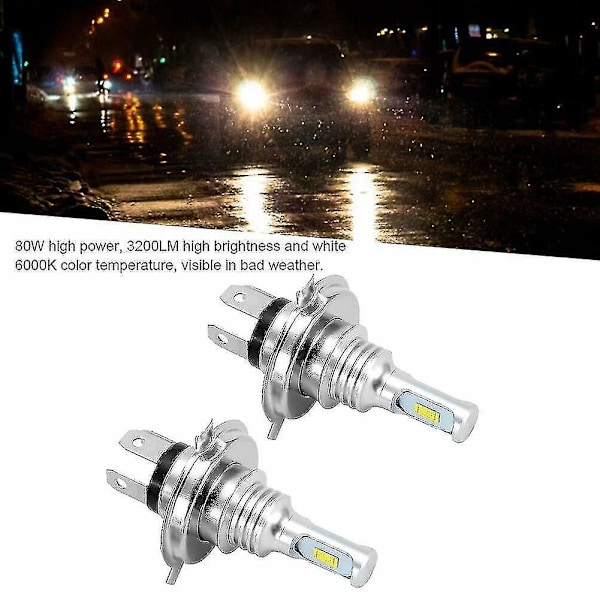 2 X H4 9003 Hb2 6000k Super Hvit Csp Led Hovedlys Pæresett DB