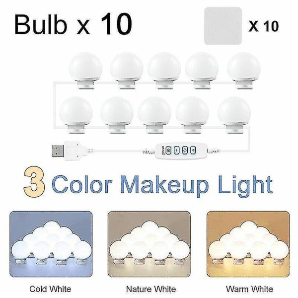 Uk Story Hollywood Mirror USB meikki valoilla 10 polttimoa 3 valaistustilaa (vain valot) [DB]