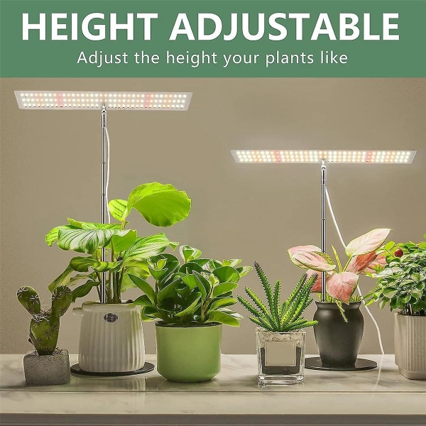 Vokselys, fuldt spektrum led plantelys til planter, højdejusterbar vækstlampe med automatisk tænd/sluk [DB] silver