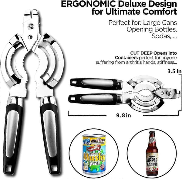 Artrittvennlig boksåpner i rustfritt stål, ergonomisk grep, multifunksjonell åpner for svake hender, eldre [DB]