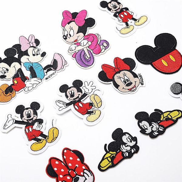 11 st Mickey Minnie Mouse Sy på/Stryk på Lappar, Cartoon DIY Broderade Applikation Reparationslapp för Jackor, Jeans, Byxor, Kläder [DB]