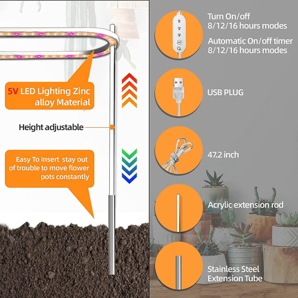 Odlingslampor för inomhusväxter, Full Spectrum Led 50 Grow-lampor med gula lampor, höjdjusterbar [DB] As Shown