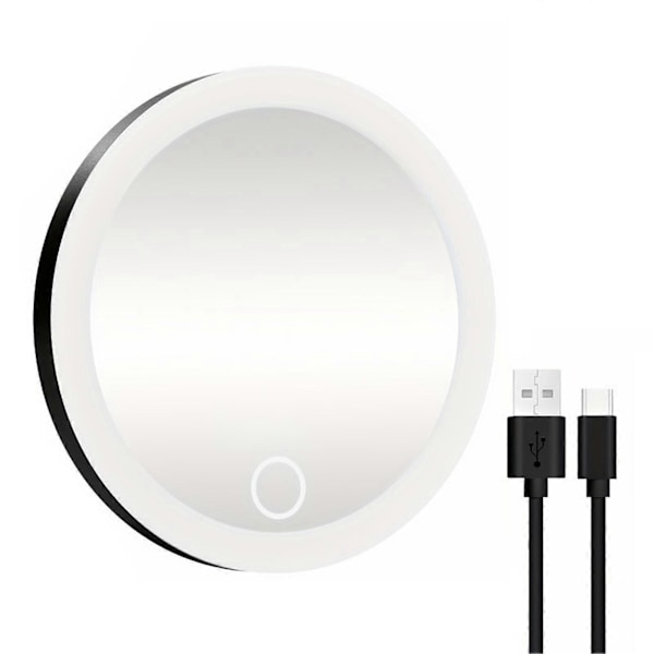 10/20/30X Forstørrelsesspeil med 3-farget LED-lys Sugekopp Dimbar USB Oppladbar Bærbar Reise Håndholdt Menn Kvinner Sminke Toalettbord M [DB] Black 10X