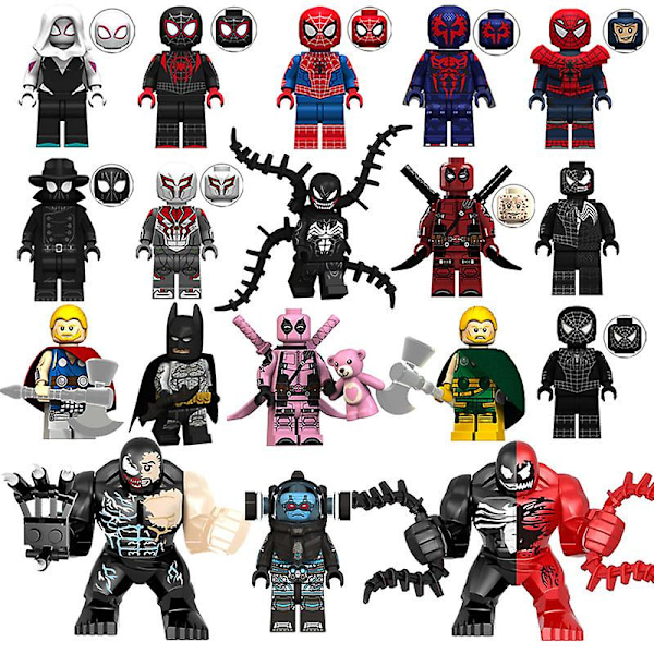 Rinnakkaismaailman varjo Hämähäkkimies Batman Venom Deadpool Thor 18 minihahmoa Lasten kootut rakennuspalikkalelut [db] venom spiderman 5cm high