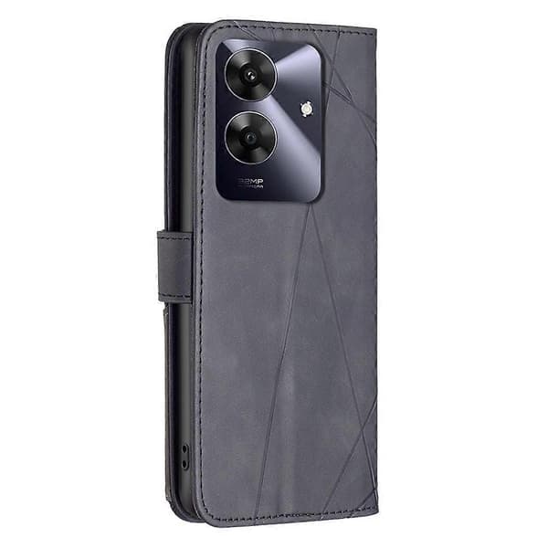 Magnetspänne Rombmönstrat Läder Telefonfodral [DB] Black For Realme Note 60 / C61