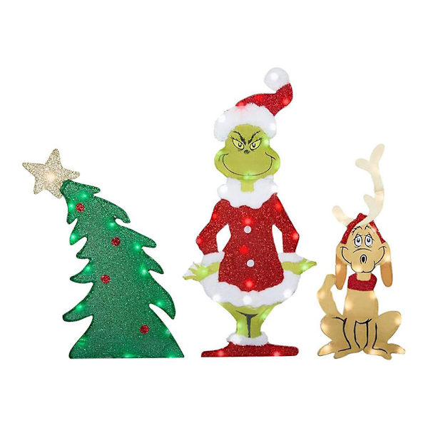 Grinch Julbelysning Dekoration Trädgård Gräsmatta Utomhus Gräsmatta Grinch Skylt Med Pinnar Jul Semester Ornament [DB] C