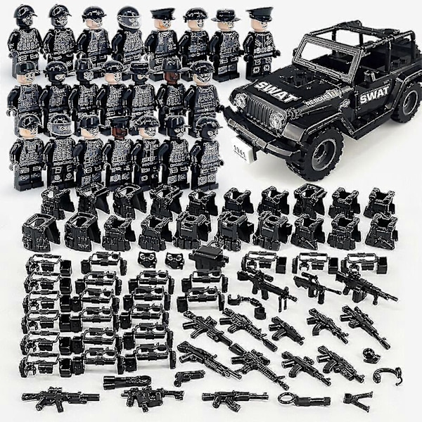 1 Sæt Sort Politi Byggeklodser Militær Swat Teams Figur Sæt By Politi Model Byggeklodser Sæt Børnelegetøj Ny [db]