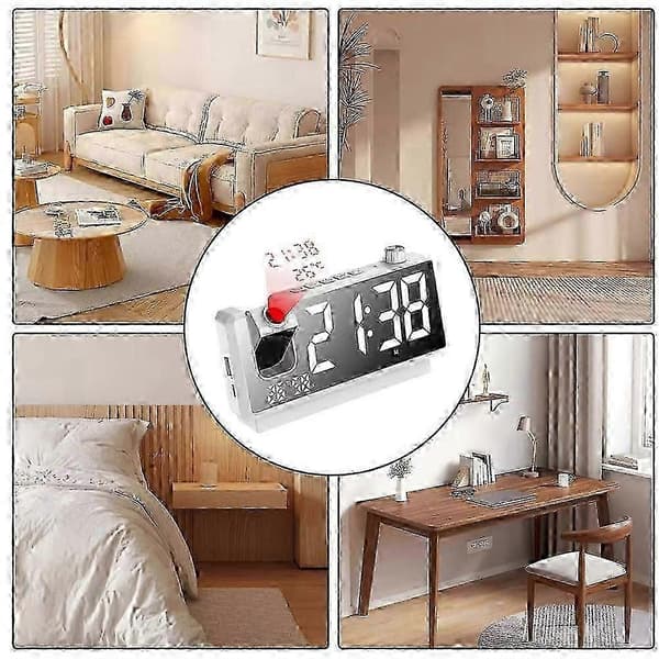 Projektionsväckarklocka med HD LED-display, 180° roterbar digital projektor för sovrummet Black