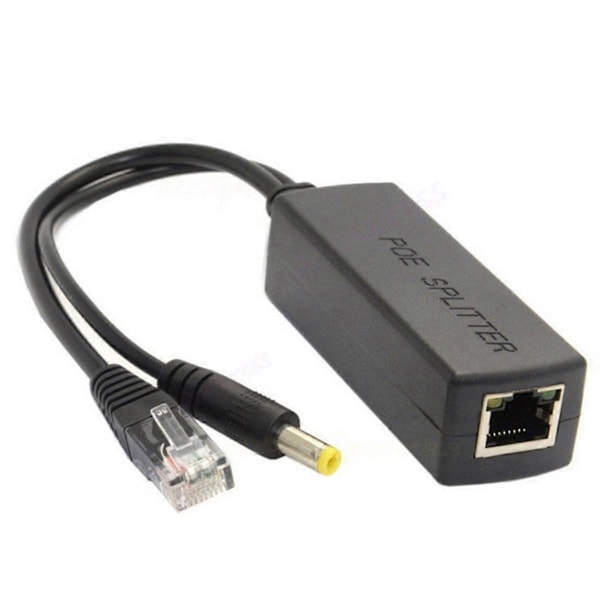 Gigabitin Mini PoE-jakaja 10/100/1000Mbps POE-jakaja DC-lähtö 12V Virta Ethernetin kautta IEEE 802.3af IP-kameroille {Db} Black