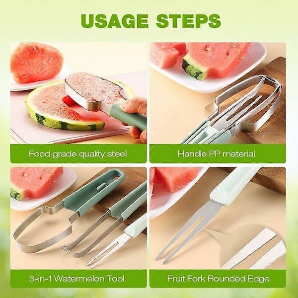 2024 Ny 3-i-1 Vattenmelon Gaffel Skivare Skärare, Uppgraderad Rostfritt Stål Fruktskärare Vattenmelon Skärare Gaffel, Vattenmelon Gaffel Frukt Skärverktyg db