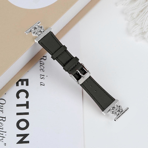 Til Garmin Vivomove Luxe/ Garminmove Luxe Urrem Ægte Koskind Læder Blomsterdekoration Justerbar Rem [db] Black