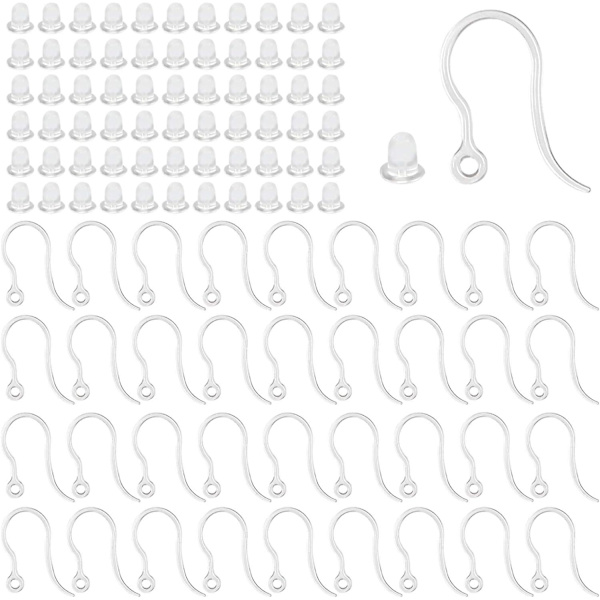 Sæt med 100 kroge i gennemsigtig harpiks 14,5 x 17 mm Antiallergisk Monachelle og 4 mm Bou-spænde [DB]