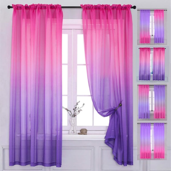Pink Lilla Ombre gennemsigtige gardiner (40x63) - Pigeværelsesindretning
