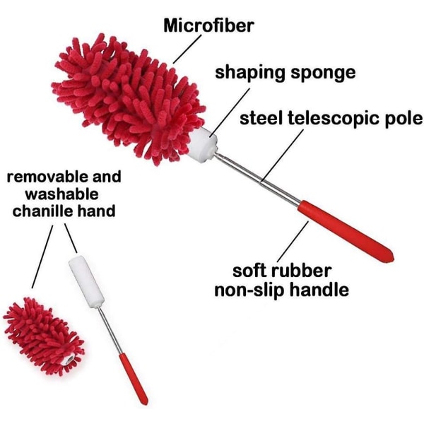 3 stk Mikrofiber Forlengbar Håndstøvbørste Vaskbar Støvbørste Med Teleskopstang For Rengjøring Av Bil, Datamaskin, Klimaanlegg
