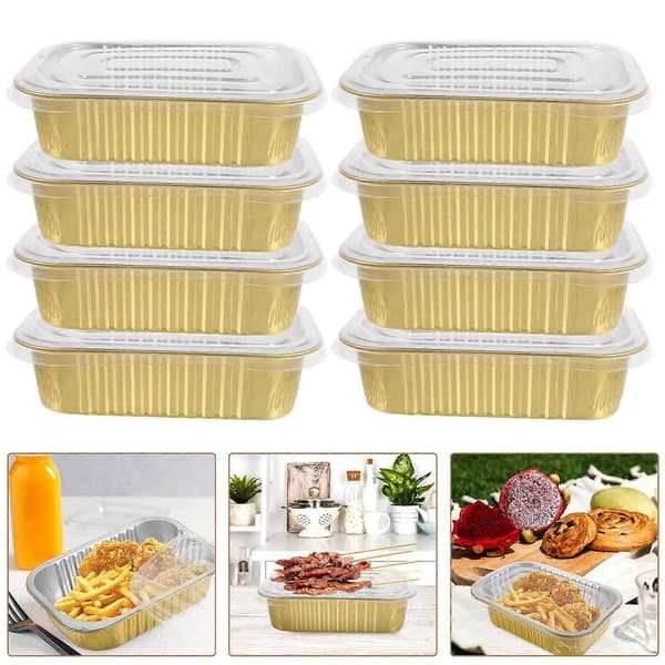 Aluminiumfolie matbehållare med lock för matlagning 10 set [DB]