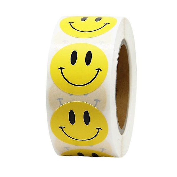 Ruller med Smiley Face Klistermærker Glade Ansigter Klistermærker Cirkulære Prikker Papiretiketter Belønningsklistermærker Lærerklistermærker 500 Stykker Per Rulle (2,5 cm Gul [DB]