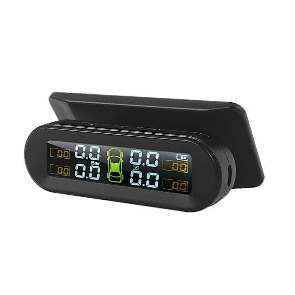 Aurinkovoimalla toimiva langaton USB TPMS auton rengaspaineen valvontajärjestelmä HD LCD-näyttö 4 ulkoista anturia rengaspaine [db] black