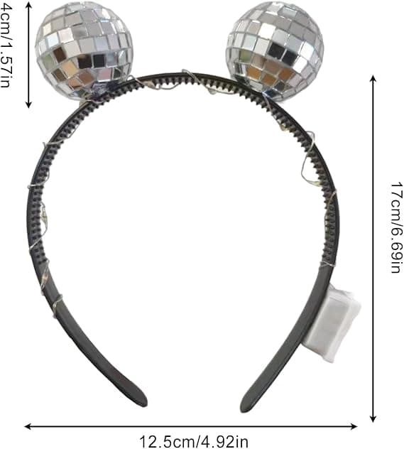 Diskokule-hårbånd | Retro lysende hårbånd med LED-diskokule (batteridrevet) for kvinner (DB)