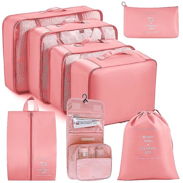 Pakkekuber til koffert 8stk/sett Reisepakkekuber Reisebagasjepakke Organisatorer DB Pink