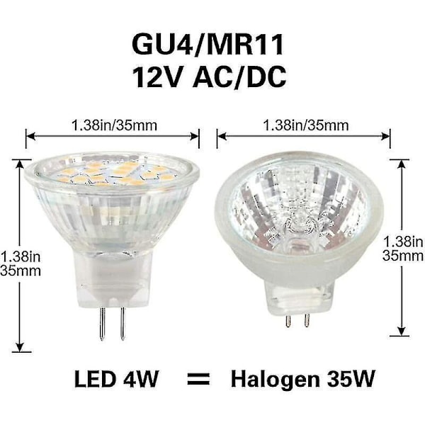 Mr11 Gu4 12v Led 4w Lämmin Valkoinen 3000k, Vastaava 35w Halogeenilampuille, 120 Asteen Sädekulma, 4 Kpl - {DB}