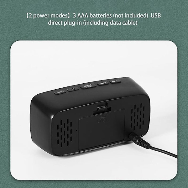 Smart Digital Väckarklocka Sängbord, Grön LED Rese USB Bordsklocka med 12/24H Datum Temperatur Snooze [DB] Blackgreen