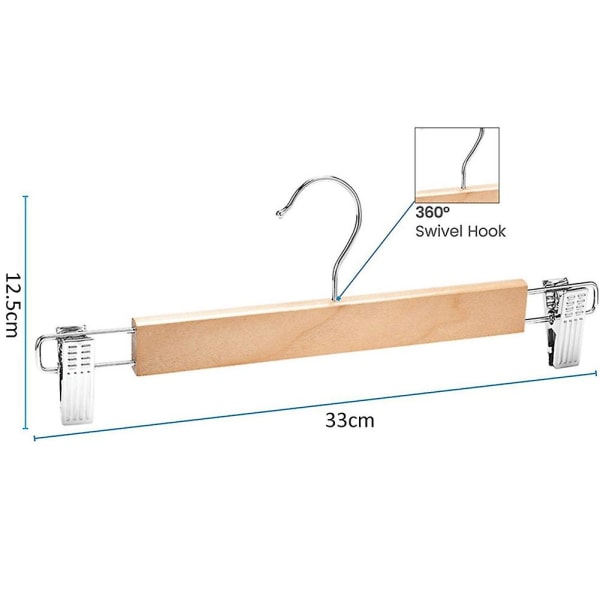 10-pakke trehengere med justerbare klips - Ikke-buksehenger Naturlig finish Lotus Wood Pants Ha