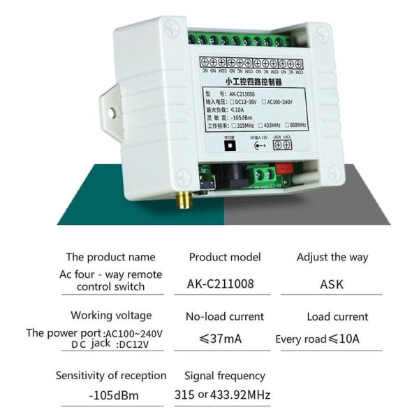 Universaali kaukosäädin 433mhz Dc12v 24v 220v 4ch relevastaanotin ja lähetin langaton Rf kaukosäädin [DB]